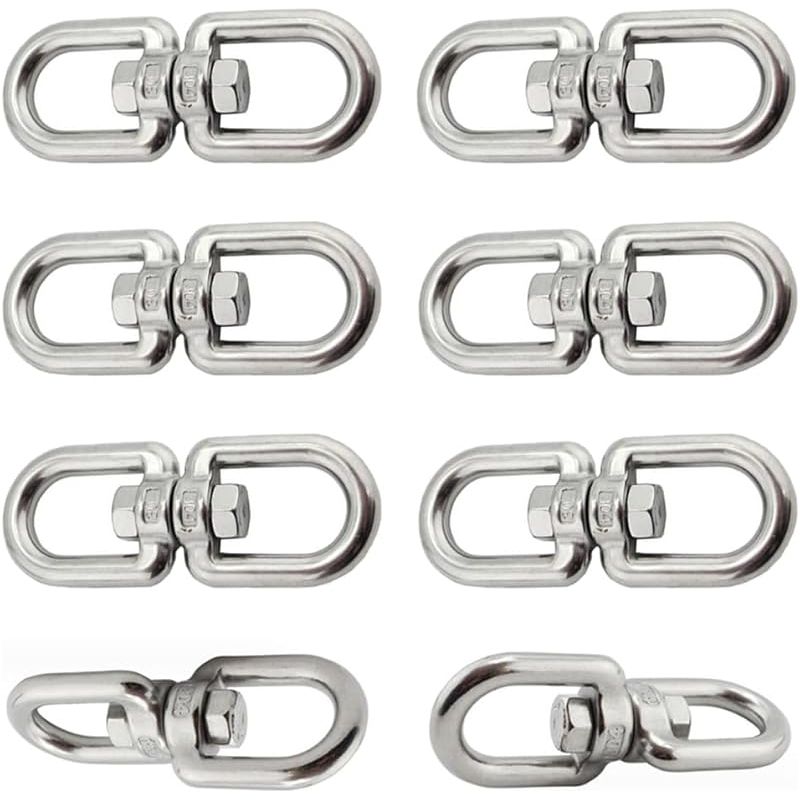 6 Stück Drehbare Karabinerhaken M6 Mit Doppelring Aus Edelstahl 304, Schwenkbarer Haken Für Schaukeln, Hängesessel, Sandsäcke, Seile Und Ketten