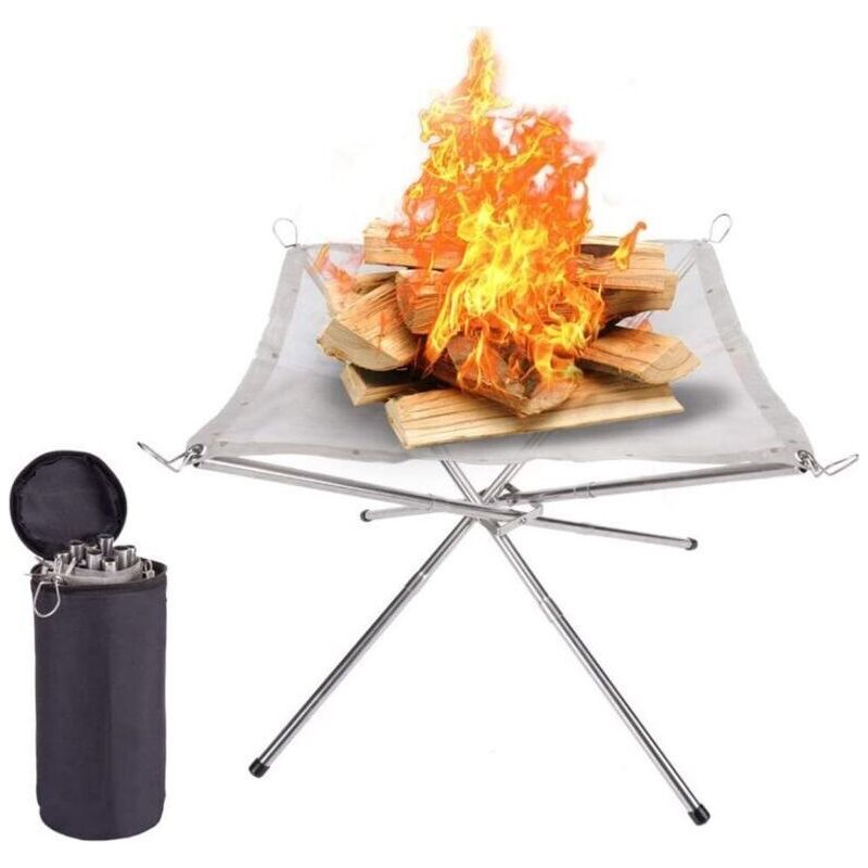 Tragbarer, Faltbarer Kamin Aus Edelstahl-mesh Mit Transporttasche Für Hitzebeständiges Outdoor-campingfeuer, Grillen, Picknick, 42x42x32cm