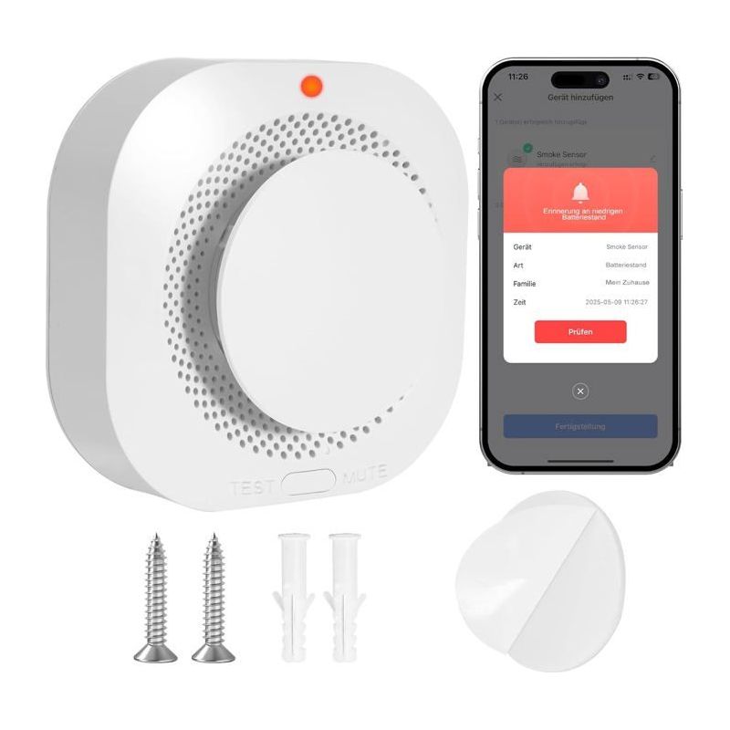 Intelligenter Rauchmelder, Drahtloser Brandmelder Mit Wlan, App-unterstützung, Mit Magnetischer Halterung Und Schraube