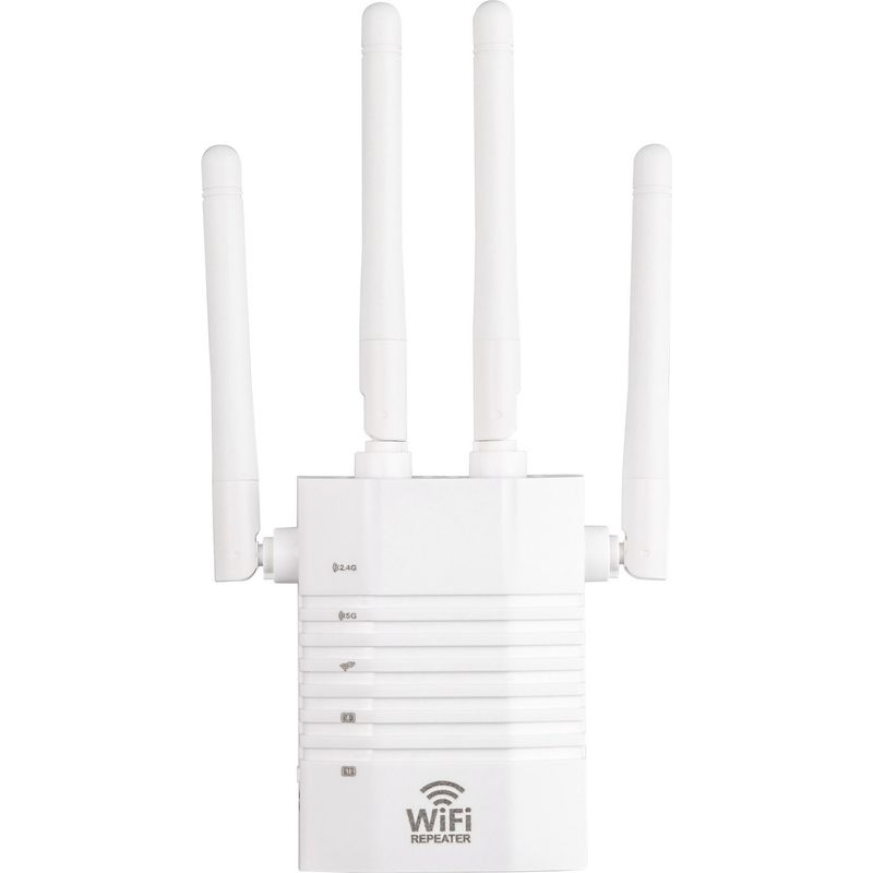 Kabelloser Netzwerk-signalverstärker, 1200 Mbps Übertragung, 4 Externe Antennen, 2,4 Ghz-5 Ghz Netzwerk, Repeater-ap-modus Und Wps-funktion, Ac100 - 240 V, 50/60 Hz, Mit Lan-anschluss, Weiß