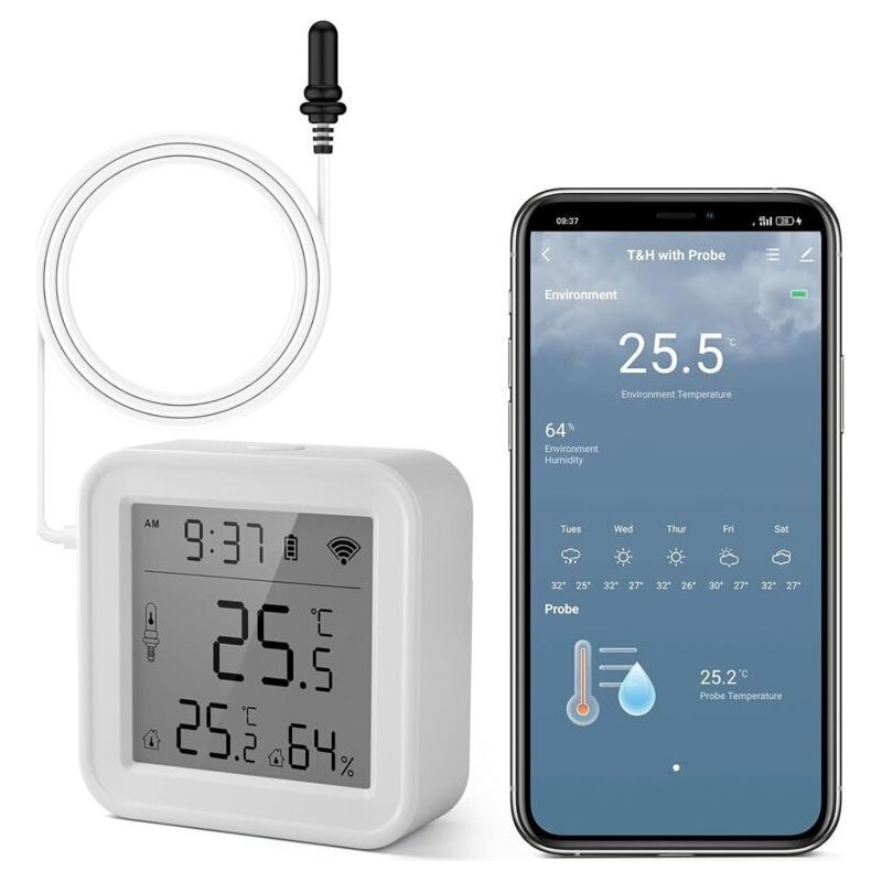 Innenthermometer, Smart-kühlschrankthermometer, App-überwachung, Kostenloser Datenexport ℉/℃, Wifi-hygrometer Für Babyzimmer, Gewächshaus, Aquarium, Gefrierschrank, Weiß, 1 Stück
