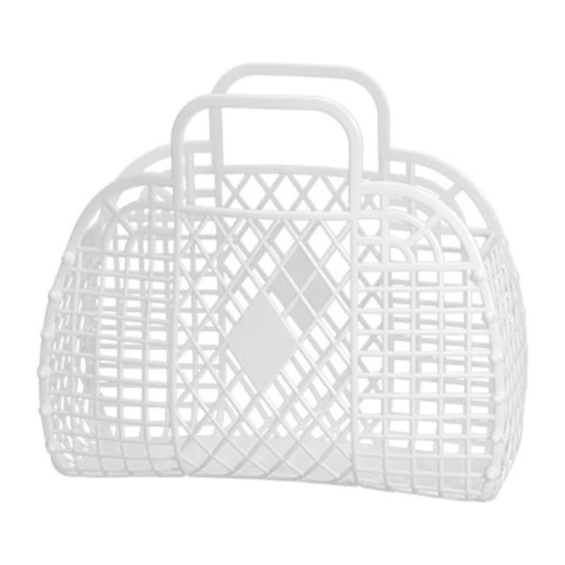 Tragbarer Weißer Aufbewahrungskorb Aus Abs-kunststoff, Hohles Und Faltbares Design, Ideal Für Einkäufe Am Strand.