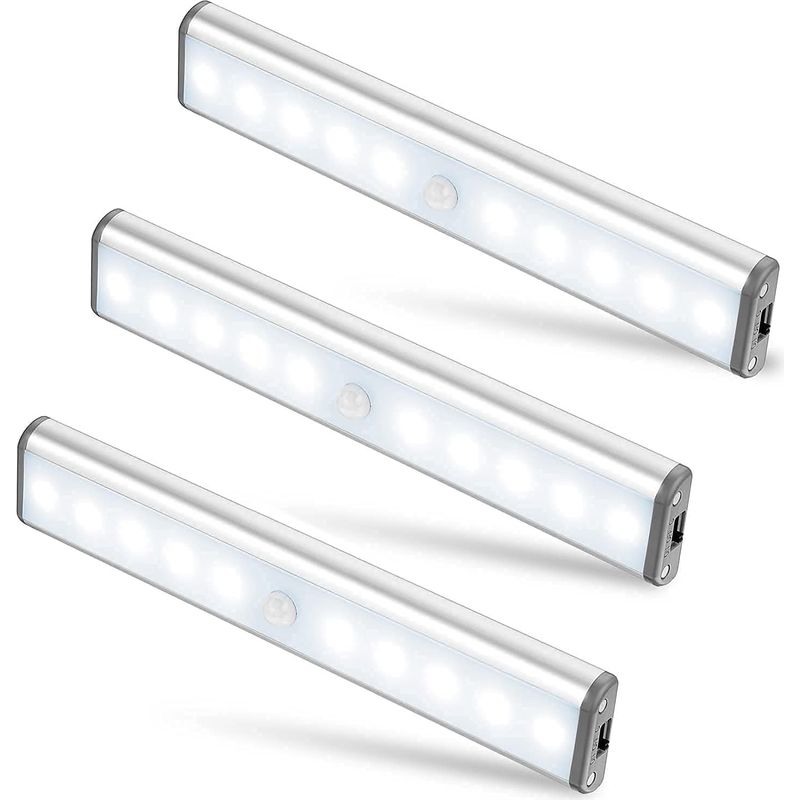 3er-set 10-led-lampen, Kabellos, Usb-aufladbar, Magnetisch, Mit Bewegungssensor, 2 Lichtmodi, Tragbar. Schrankbeleuchtung, Notlampe, Kinder-nachtlicht, Zusatzbeleuchtung … [energieklasse