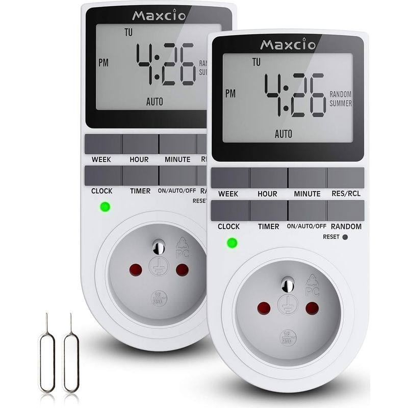 Programmierbare Digitale Steckdose 16a/3680w – Digitale 24h/7j Zeitschaltuhr – Lcd-bildschirm – Zufallsmodus Gegen Einbruch – Energieeinsparung (2er-pack)
