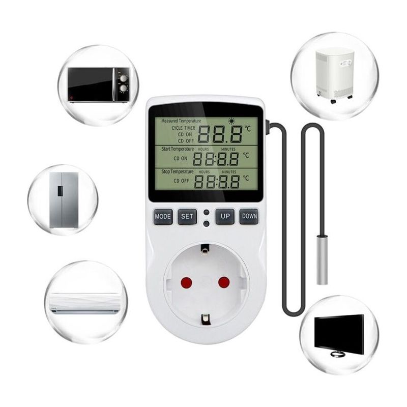 Digitale Thermostat-steckdose 230v 16a Mit 1,7 M Fühler – -40°c Bis 120°c, Heizung/kühlung, Timer