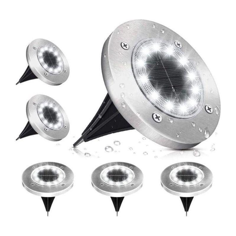 Einbaubare Solarleuchte 12 Led 6000k Ip65 - Wasserdichter Gartenspot, 6–8h Autonomie, Kabellos