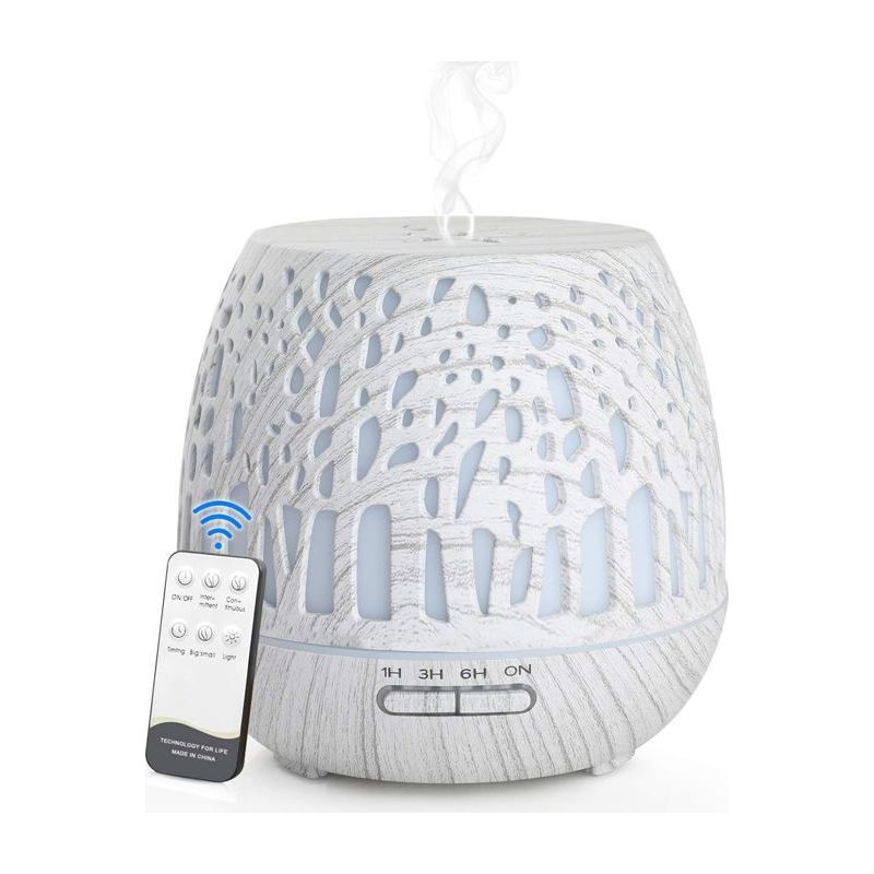 Ätherische Öle Diffusor - Luftbefeuchter - Mit Fernbedienung - Led-licht Mit Wechselnden Farben - Weißer Holzlook