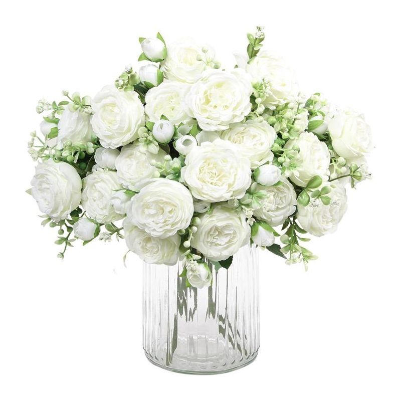 2 Sträuße Künstliche Seidenblumen, Künstliche Pfingstrose, Falsche Blumen Für Hochzeit, Party, Zuhause, Küche, Dekoration, Weiß