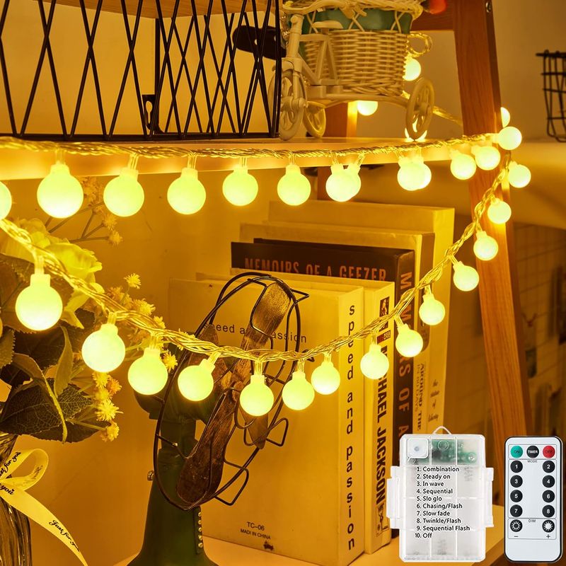 Lichterkette Für Innen- Und Außenbereich, 6m 40 Led Wasserdicht, Batteriebetrieben, 8 Modi Mit Fernbedienung Und Timer, Für Garten, Hochzeit, Party, Weihnachts- Und Halloween-dekoration (warmweiß)