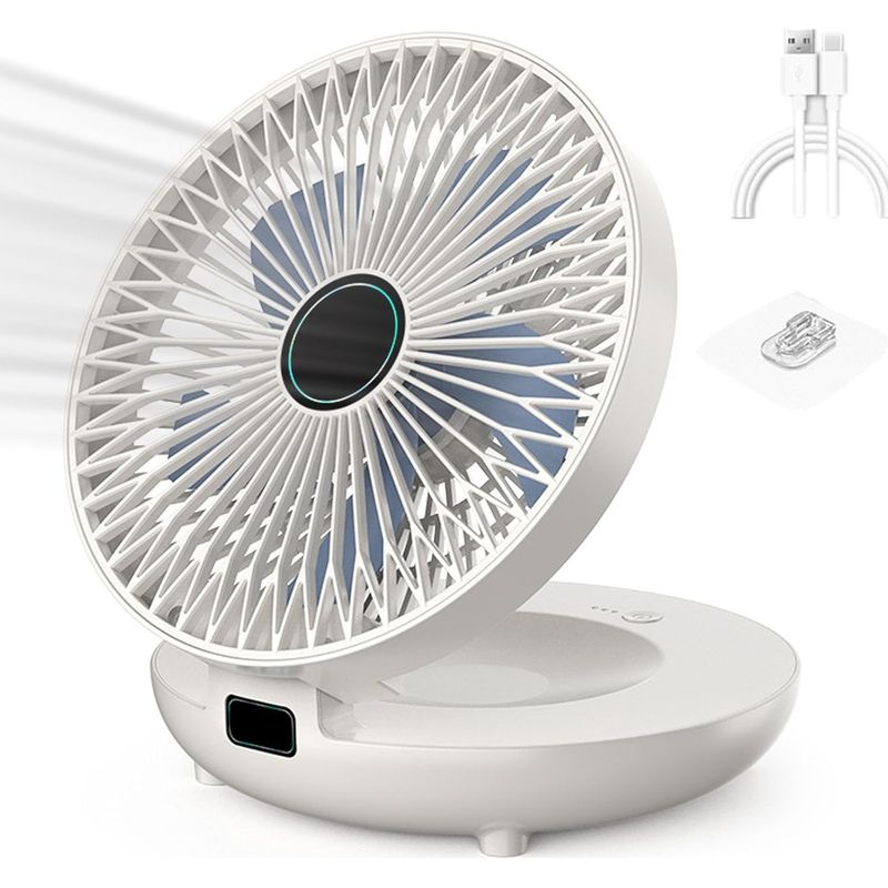 Doppelt Einsetzbarer Küchenventilator, Wandmontierter Aufladbarer Ventilator, Kabelloser Ventilator Für Schlafzimmer, Kabelloser Tischventilator - Weiß