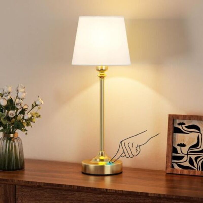 Nachtlicht Mit Touch-funktion, Kabellose Led-tischlampe Mit Wiederaufladbarem Akku, Stufenloser Dimmer, Weißer Leinenschirm, Für Schlafzimmer, Wohnzimmer, Küche Und Dekoration (messing)