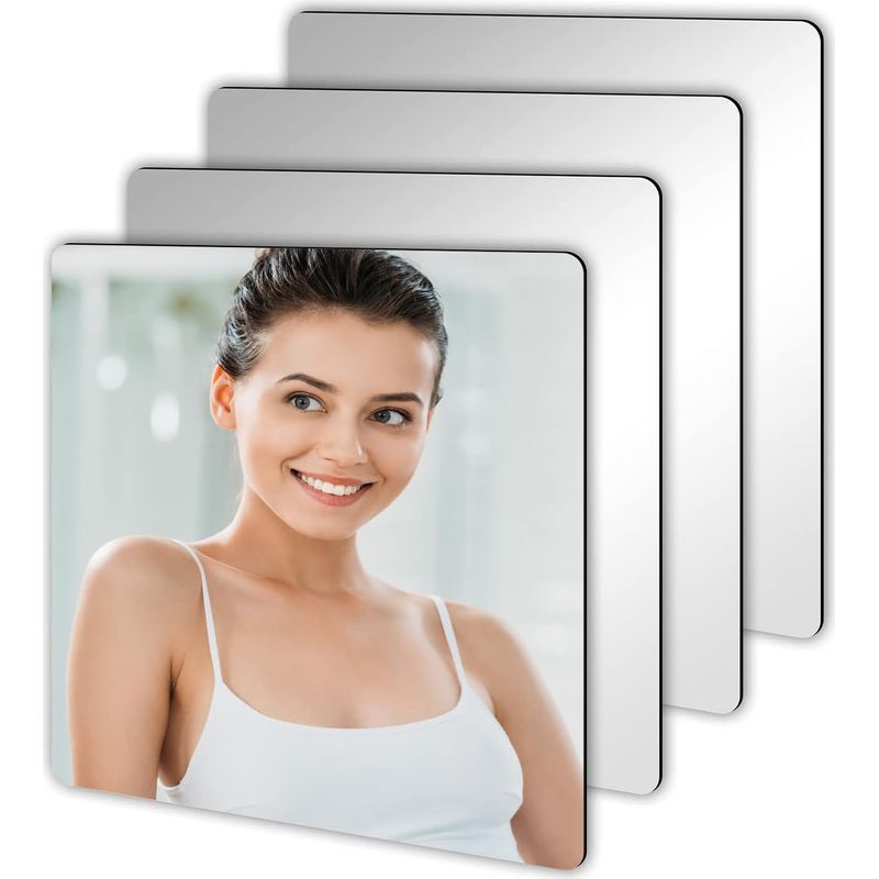 4 Stück Selbstklebende Wandspiegel, Dekorative Selbsthaftende Wandaufkleber, Quadratische Flexible Schlagfeste Acrylspiegel Für Badezimmer, Wohnzimmer Und Schlafzimmer