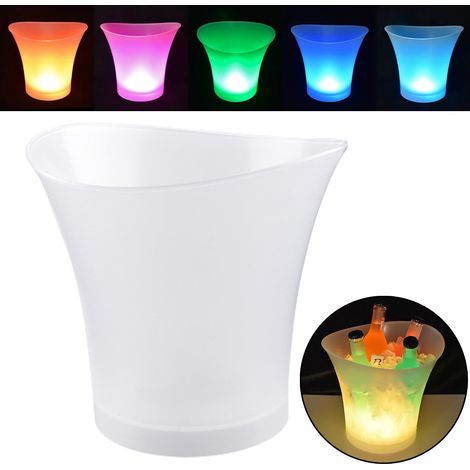 Led-beleuchteter Eisbehälter Mit 7 Farben, Champagnerfarbe, Rund, Für Bier, Bar, Party, Zuhause, 1 Stück, 5 L, Kunststoff