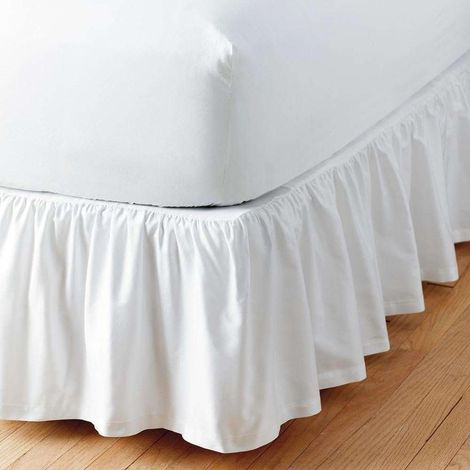 Weich Gefalteter Bettrock Mit Rüschen, Dreiseitig, 200 X 200 Cm, 38 Cm Breit, Weißes Polyester