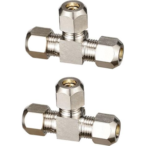 Kompressions-t-rohr Mit Klemmringverschraubung, Gleicher Durchmesser, Verkupfert Und Vernickelt, 2 Stück, 12 Mm, Silberfarben