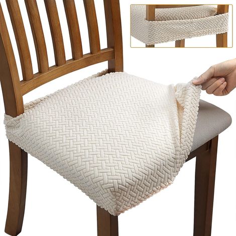 Jacquard-stretch-stuhlhussen Für Esszimmer, Abnehmbar Und Waschbar Mit Rückengurten, 4-teilig, Beige