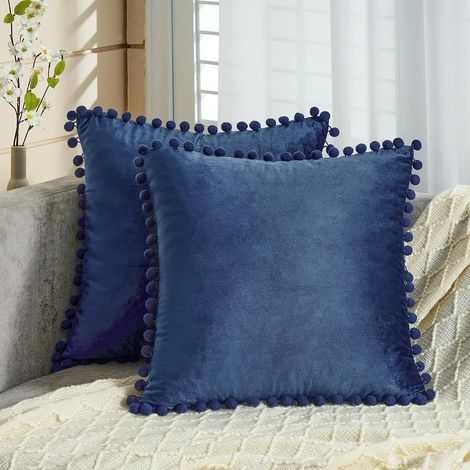 Dekorative Weihnachtskissenbezüge Für Wohnzimmersofa Und Bürostuhl, Quadratisch, Weicher Samt, 45 X 45 Cm, Dunkelmarineblau, 2er-set, Blau