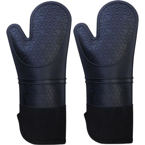 Professionelle, Hitzebeständige Ofenhandschuhe (paar), Verlängerte Küchenhandschuhe Für Pizza, Silikon, Schwarz