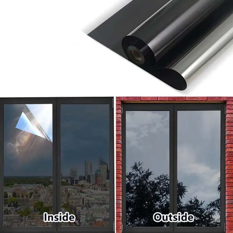 Selbstklebende, Spiegelnde Fensterfolie Auf Rolle Für Sonnenschutz, Sichtschutz Und Dekoration Von Wohnzimmern, Schlafzimmern Und Küchen. Schwarz.