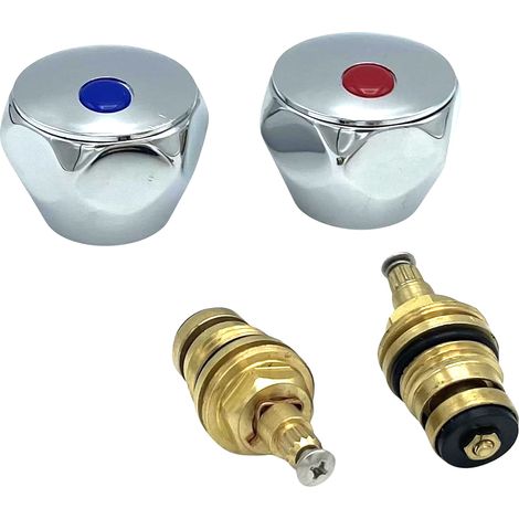 Kartuschenarmatur Mit Kreuzgriff, 1 2'' Warm- Und Kaltwasser-renovierungsset In Chrom - 2er-pack, Metall, Rot, Blau