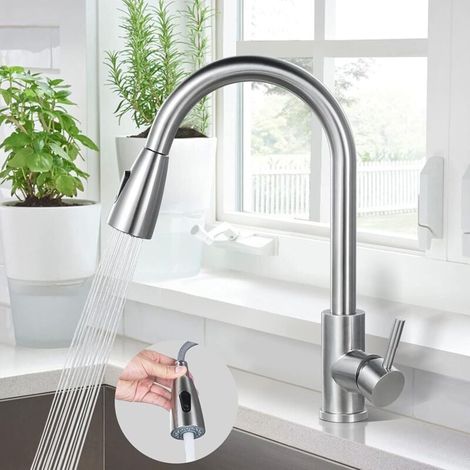 Küchenarmatur ( ) 360° Schwenkbare Spültischarmatur Mit Ausziehbarer Brause, 36 Cm Edelstahl