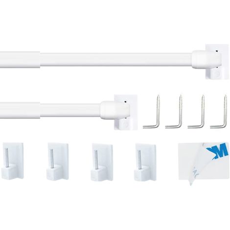 Ausziehbare Gardinenstange, Kein Bohren Erforderlich, Verstellbar, Mit Haken, Klebefläche, 30 Cm, 2er-set, 50 Cm, Weiß