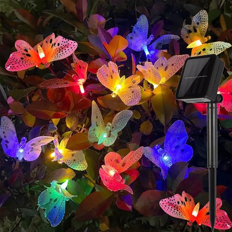 Solarbetriebene Lichterkette Für Den Außenbereich Mit Schmetterlingsmuster, 8 Modi, Wasserdicht, Dekorativ Für Garten, Balkon, Terrasse, Weihnachten, 12 Leds, Mehrfarbig
