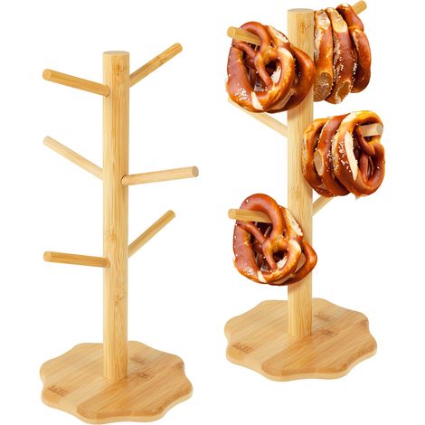 Sechsarmiger Brezelständer, Würstchenständer Oder Becherhalter, In Form Eines Weihnachtsbaums, 33 Cm Hoch, Aus Bambus