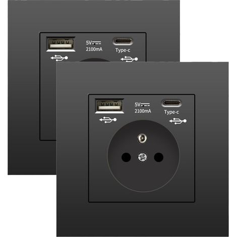 Steckdosenleiste Mit Usb- Und Usb-c-anschluss, 1-a-unterputzsteckdose, Standard-eu-stecker, 110-v-steckdosenleiste (frankreich), 2er-pack, 250 V, 5 V, Schwarz