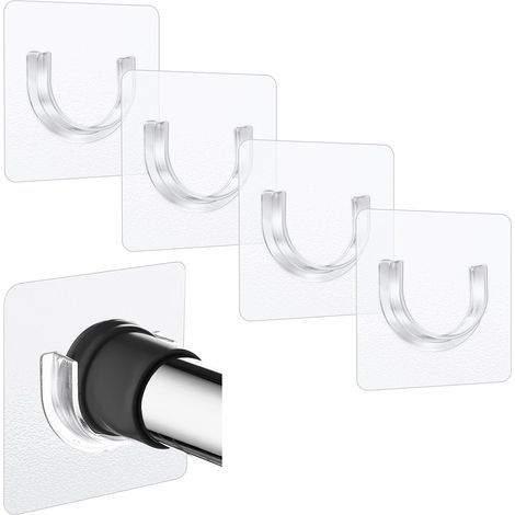 Selbstklebende Duschvorhangstangenhalterungen, Kein Bohren Erforderlich, Transparente Spannhaken, Wandaufkleber, 4er-set