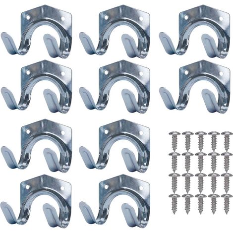 10 Doppelwandhaken Für Gartengeräte, Garage, Schuppen, Universelle Wandhalterung Für Schaufel, Rechen, Fahrrad, Robust, Metall