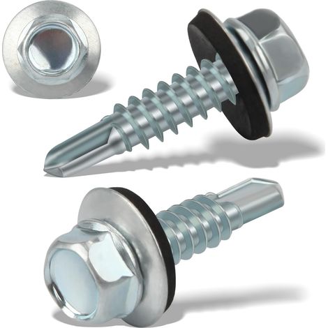 Selbstbohrende, Selbstlochende Edelstahl-dachschrauben Für Trapezbleche Mit Sechskantkopf Und Unterlegscheibe, 6,3 X 25 Mm, 60 Stück, Metall/stahl