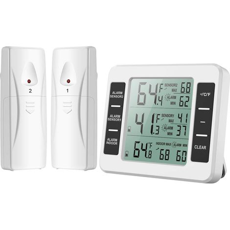 Kühlschrankthermometer Mit Alarm, Kabellos, Für Den Innen- Und Außenbereich, 2 Sensoren (min Und Max)