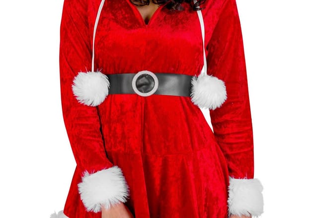 dressforfun Engel-Kostüm Frauenkostüm Mrs. Santa Claus, Kurzes, sexy Kleid mit Kapuze