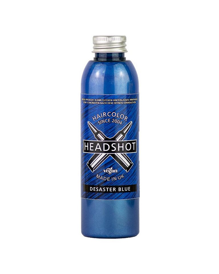 Haartönung Headshot Haartönung vegane Haarfarbe Desaster Blue 150 ml, Packung, Chemikalien