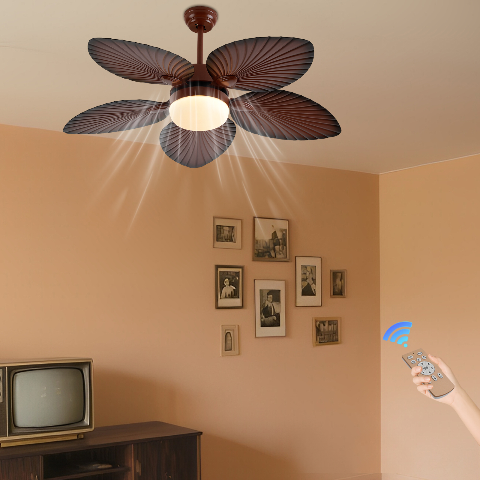 Deckenventilator Im Zeitgenössischen Stil Mit 52 Zoll Und Lampe, Mit Fernbedienung, Drei Farben, 6 Windstufen, Timergesteuerte Deckenventilatorlampe