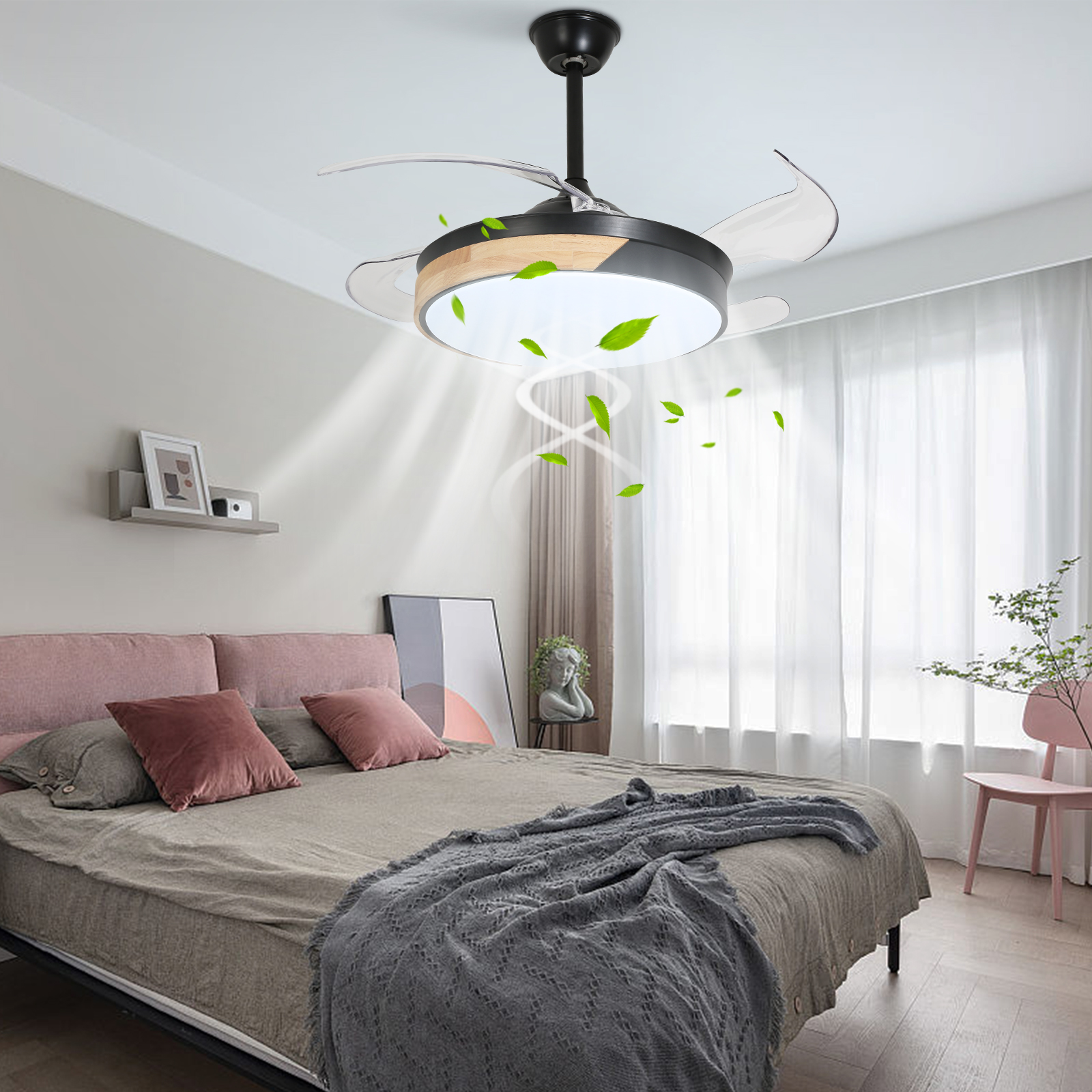 Moderner Schwarzer Deckenventilator Mit 42 Zoll Und Fernbedienung, 6 Geschwindigkeitsstufen, Einstellbare Beleuchtung, Timer, Geeignet Für Schlafzimmer, Küche Und Wohnzimmer