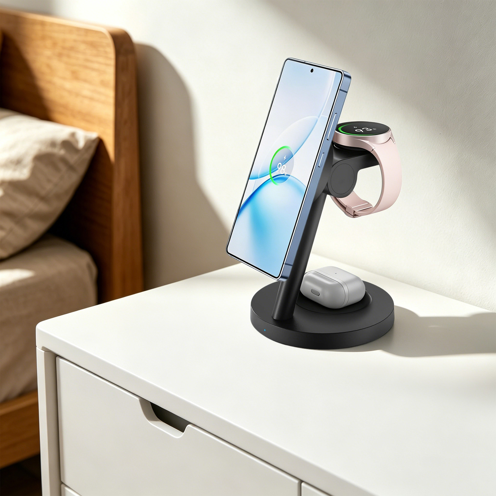 3-in-1 Magnetladegerät Kompatibel Mit Samsung Und Apple, Tragbares Kabelloses Ladegerät, Ladegerät Für Android-handys, Kompatibel Mit Smartphones, Smartwatches Und Kopfhörern