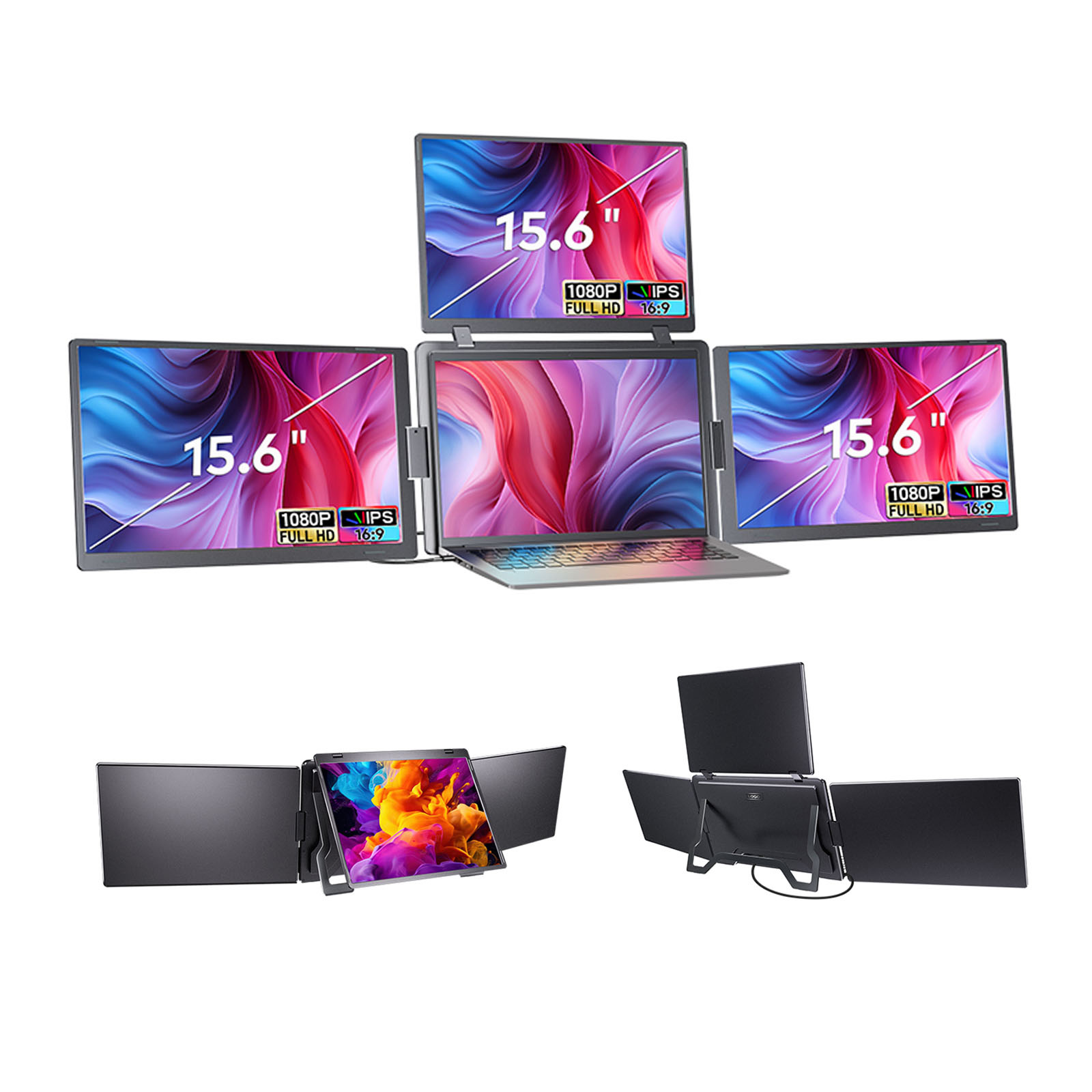 Tragbarer Doppelbildschirm Für Laptops, Ips-full-hd-display 15,6 Zoll, Bildschirmerweiterung Für Laptops, Für Windows 10/11 Und Macbook 2019 Und Neuer