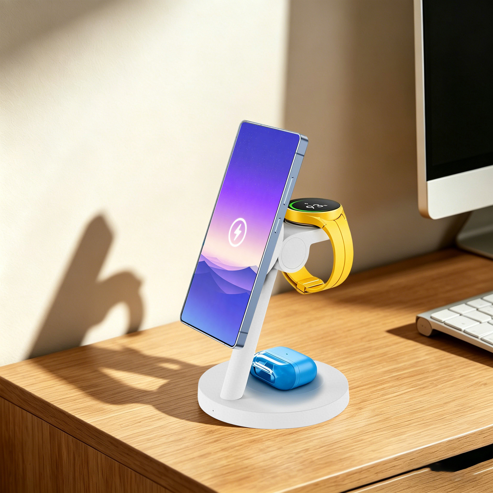 3-in-1 Magnetladegerät (smartphone, Uhr, Kopfhörer-case), Tragbares Kabelloses Ladegerät, Kompatibel Mit Samsung-, Apple- Und Android-handys