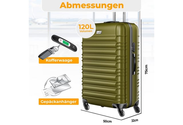KESSER Hartschalen-Trolley Reisekoffer 120L Koffer Inkl. Kofferwaage + Gepäckanhänger, 4 Rollen, Rollkoffer ABS-Hartschale mit 4 Rollen, Zahlenschloss & Teleskopgriff