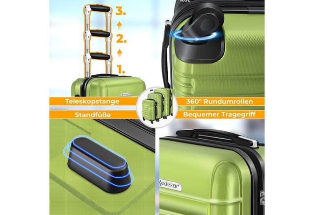 KESSER Hartschalen-Trolley Reisekoffer Handgepäck 55L Koffer Inkl. Kofferwaage + Gepäckanhänger, 4 Rollen, Rollkoffer ABS-Hartschale mit 4 Rollen, Zahlenschloss & Teleskopgriff