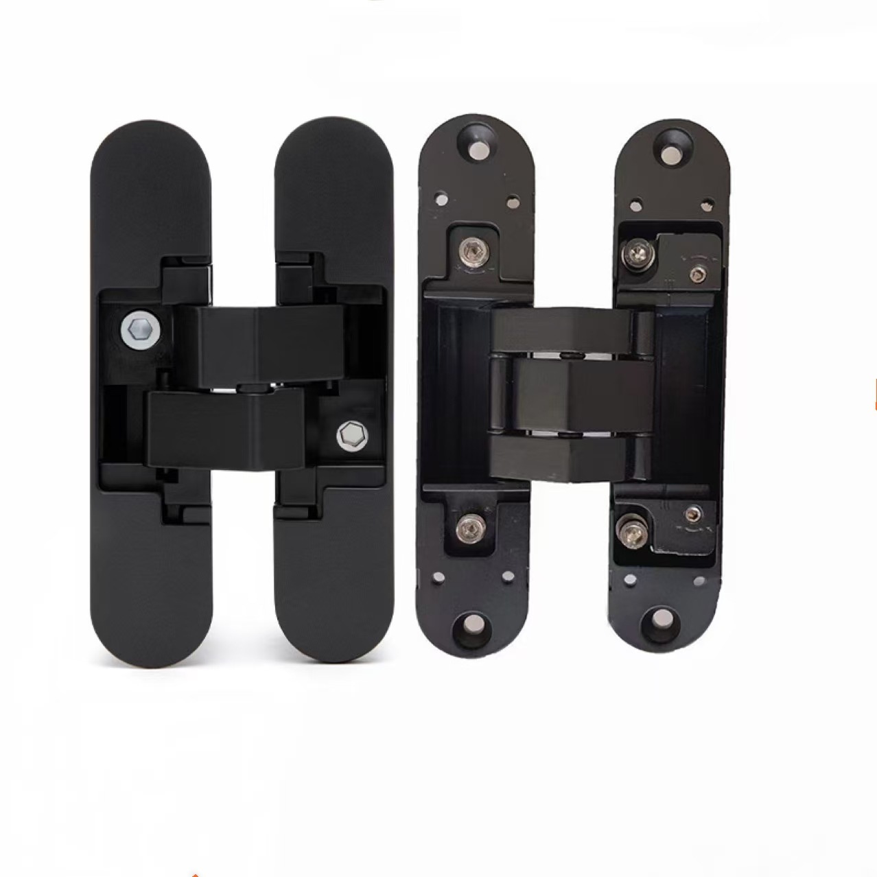 Bisagras Ocultas Para Puertas, Aptas Para Puertas Robustas, Con Una Capacidad De Carga De 40 Kg, Con Apertura Y Cierre De 180°, De Color Negro.