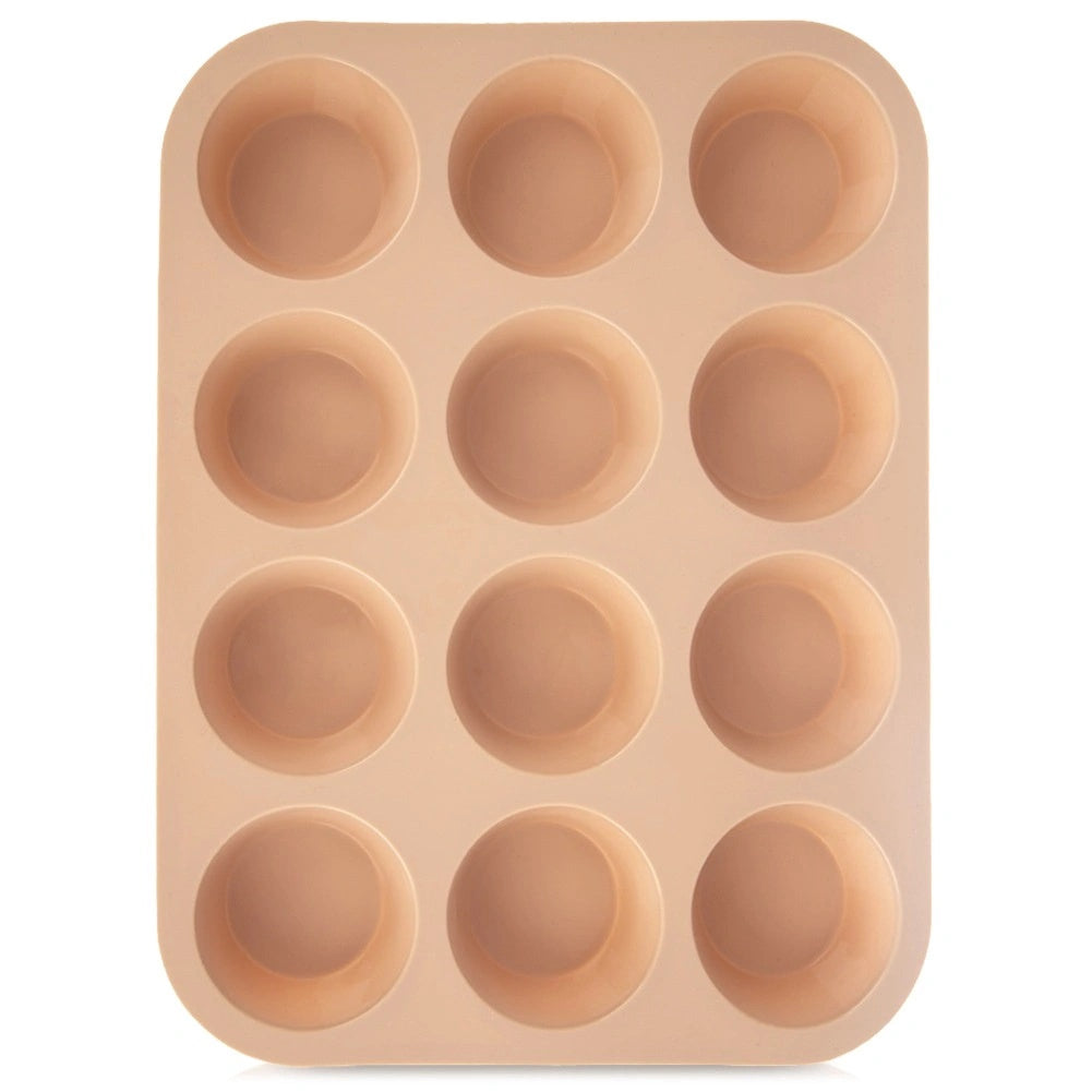 Silicone Muffin Tray, Beige, 12-cup, 32.5x25x3 Cm