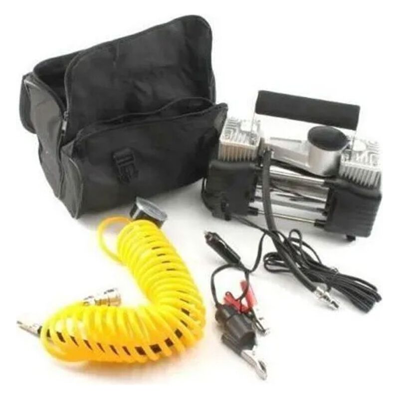 150 Psi 10 Bar Luftkompressor 12v Doppelzylinder Tragbar Spiralschlauch 5 Meter Manometer Reifenaufbläser Für Auto Fahrrad Motorrad
