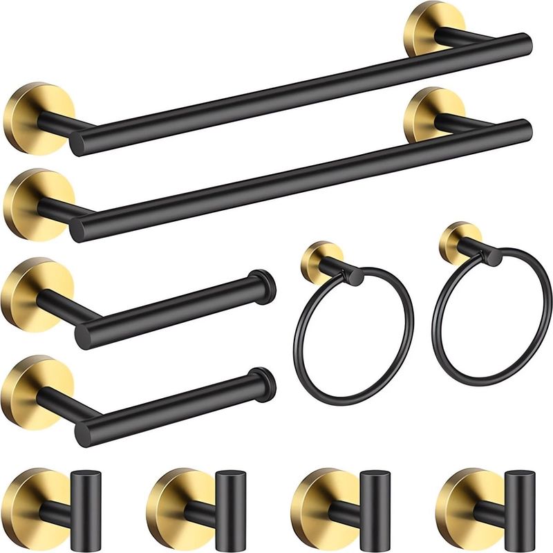 10-teiliges Badezimmer-set, 2 Handtuchhalter, 2 Toilettenpapierhalter, 2 Handtuchringe, 4 Haken, Edelstahl, Schraubbefestigung (schwarz Und Gold)