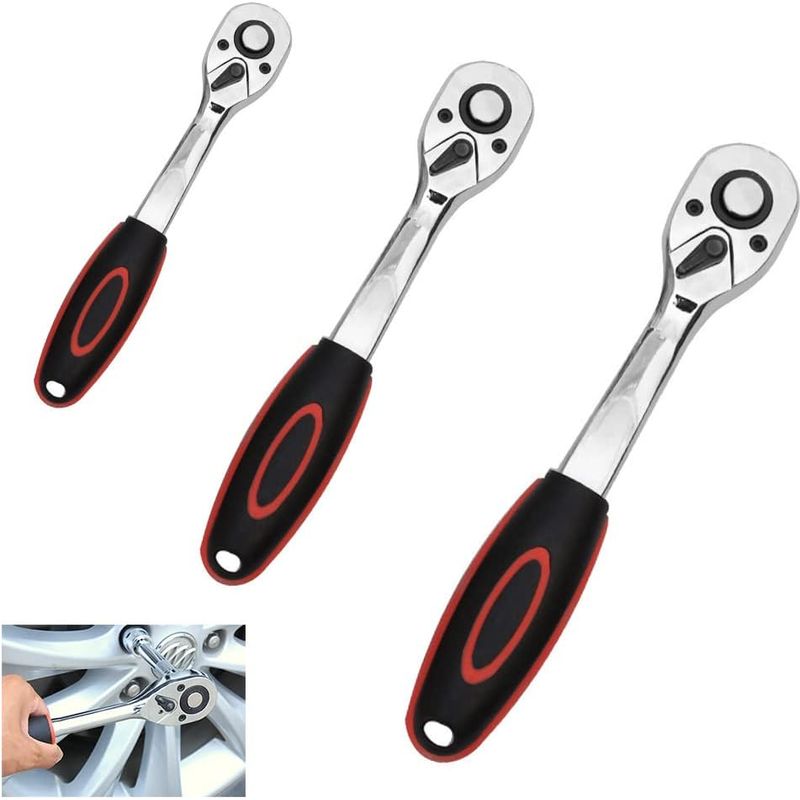 3-teiliges Set Umschaltbarer Drehmomentschlüssel Mit 72 Zähnen, Eingebautem Umhebel Und Schnellentriegelung (1/2", 1/4", 3/8")