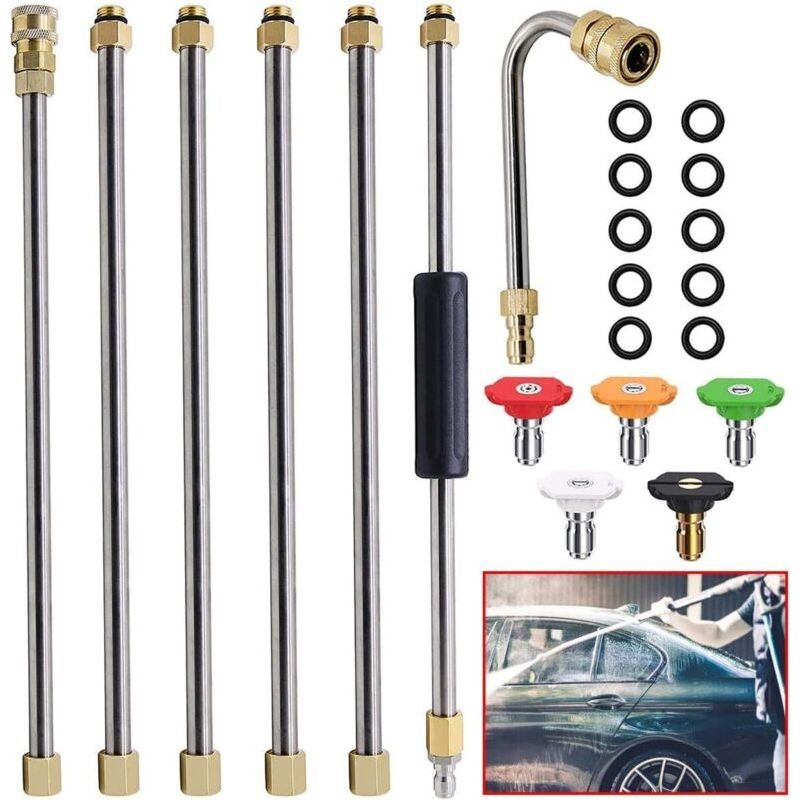 6-teiliges Set Mit Verlängerungsstäben Für Hochdruckreiniger 4000 Psi, 1/4 Zoll, 8 Fuß Ersatzstab Mit Schnellkupplung Und 5 Düsenköpfen (0°, 15°, 25°, 40°, 65°)