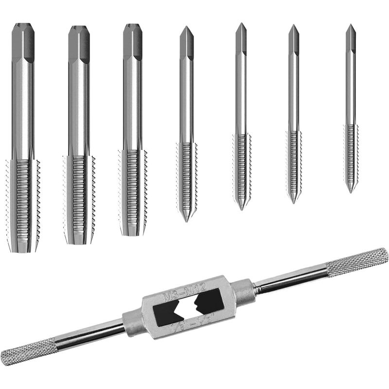 7-teiliges Gewindebohrer-set, M3 M4 M5 M6 M8 M10 M12 Gewindebohrer Mit 1 Verstellbarem Gewindebohrhalter M3-m12, Gewindeschneid-kit Für Holz, Kunststoff Und Metall