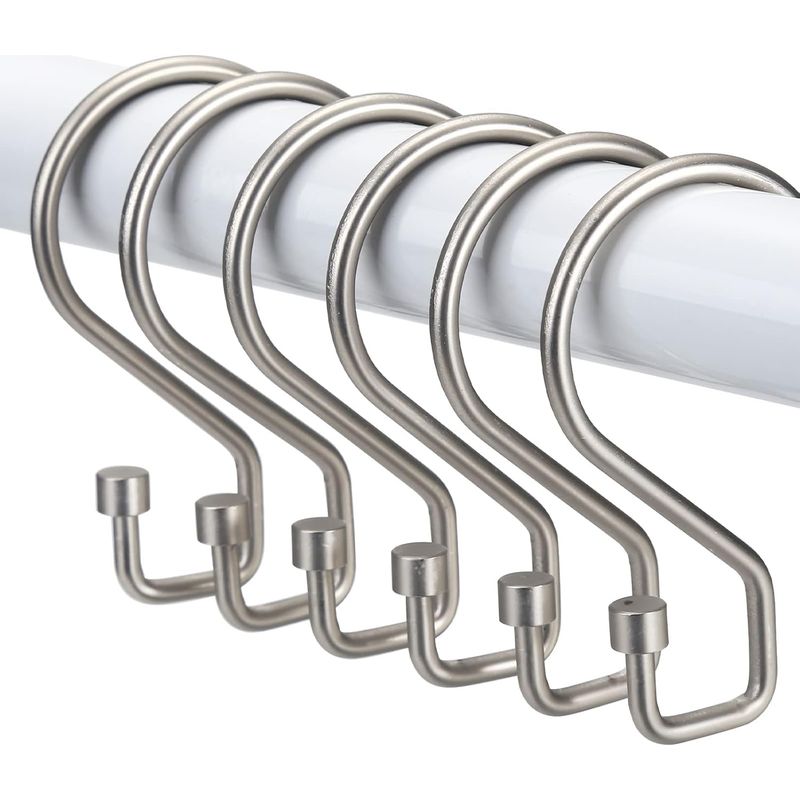 Duschvorhangringe, 12er Set Rostfreie S-haken, Vielseitige Haken Für Duschvorhänge, Küchenutensilien, Kleidung, Handtücher (matt Nickel)